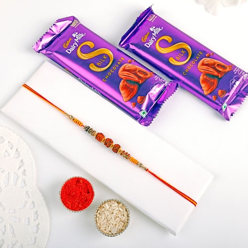 Buy Single Rudraksh Rakhi N 2 Cadbury Silk Chocolate 60 gm