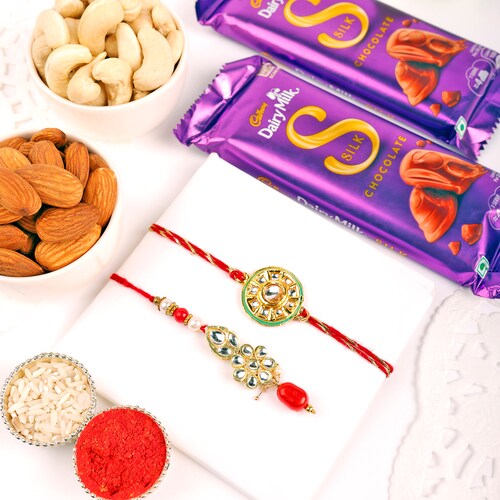 Buy Bhaiya Bhabhi Kundan Rakhi N Chocolate Dry Fruit Combo