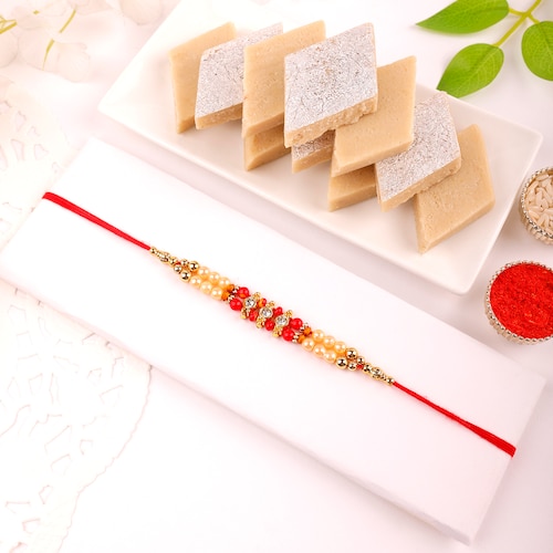 Buy Layer Pearl Rakhi With Kaju Katli 500 Gm