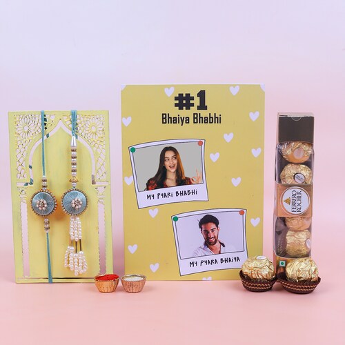 Buy Personalized Greeting with Bhai Bhabhi Rakhi Delight