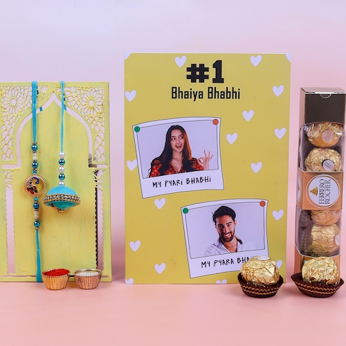 Buy Personalised  Bhaiya Bhabhi Rakhi Card and Ferrero