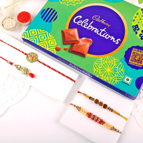 Buy Set Of 2 And Couple Rakhi With Cadbury Celebrations Box