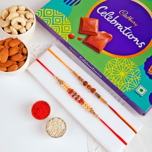 Buy Set Of 2 Rakhi With  Choco And Dry Fruits Combo