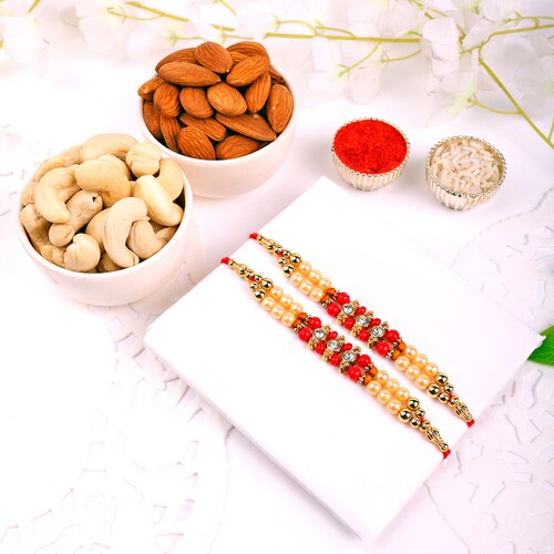 Buy Set Of 2 Mix Beads Rakhi With Dry Fruits Combo