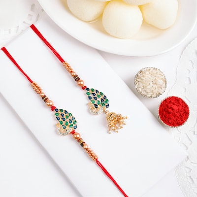 Peacock Couple  Rakhi With Sweet