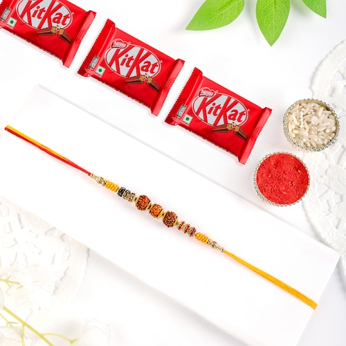 Buy Single Rudraksha Rakhi With Three Kitkat