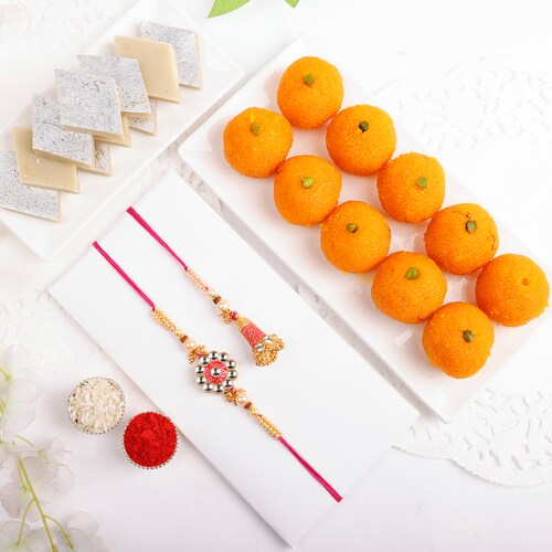 Buy Festive Rakhi Moti Choor and Kaju Katli Combo