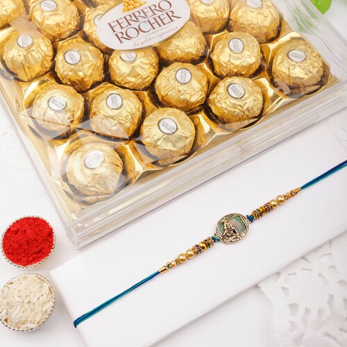 Buy Divine Krishna Rakhi and Ferrero Gift