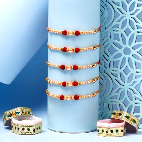 Buy Radiant Golden Pearl Rakhi Set