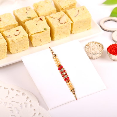 Single 2 Layer Pearl Rakhi With Soan Papdi 250 gm