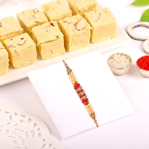 Buy Single 2 Layer Pearl Rakhi With Soan Papdi 250 gm