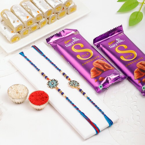 Buy Stunning Meenakari Rakhi with Kaju Roll and Silk