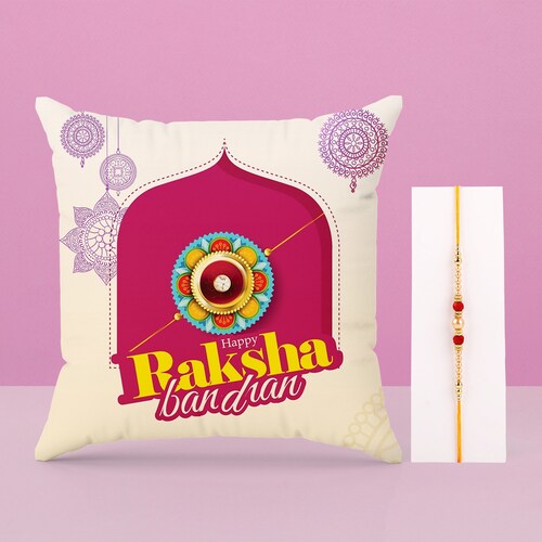 Buy Happy Raksha Bandhan Cushion With Rakhi Combo