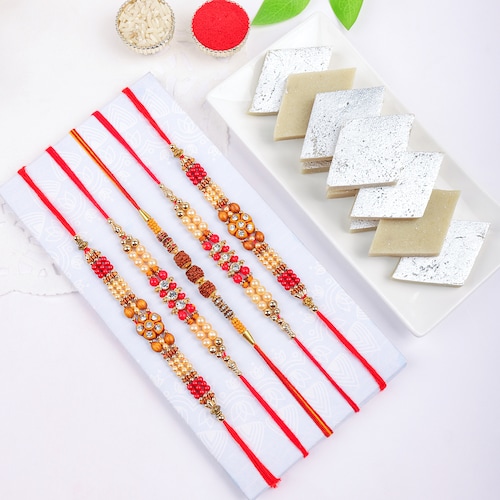 Buy Set of 5 Rakhi with Sweet Delight