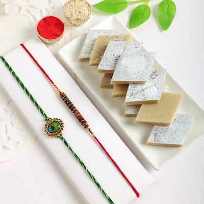 Set Of 2 Rakhi With Kaju Katli