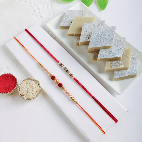 Buy Set Of 2 Rakhi With Kaju Katli