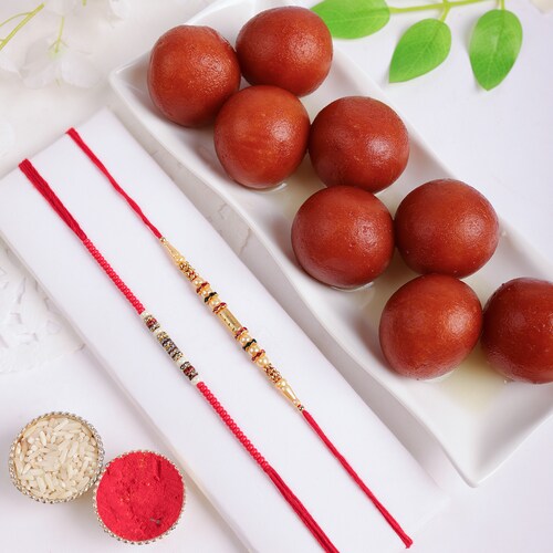 Buy Set Of 2 Rakhi With Gulab Jamun