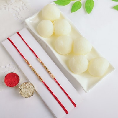 Set Of 2 Pearls Rakhi With Rasgulla