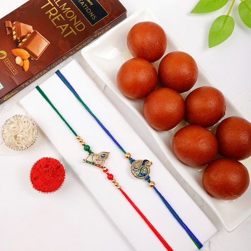 Buy Vibrant Peacock Rakhi Sweets Choco Combo