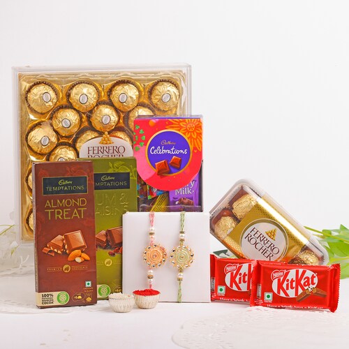 Buy Divine Set of 2 Rakhi with Choco Delights Treats Combo