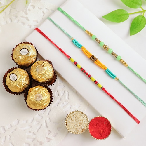 Buy Set Of 3 Rakhi With Ferrero Rocher