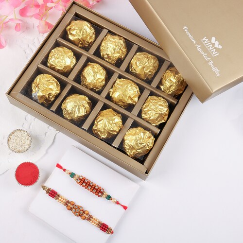 Buy Fancy Rakhi Duo with Winni Ferrero Treat