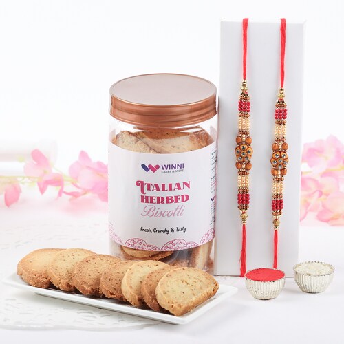 Buy Double Rakhi Charm and Italian Herbed Cookies Jar