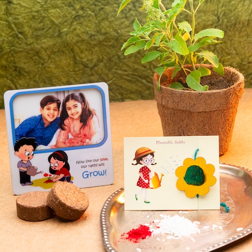 Buy Personalized Fridge Magnet with Plantable Rakhi