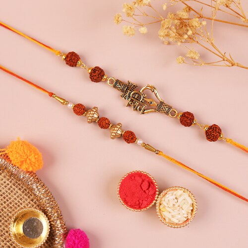 Buy Trishul Rudrakshs Set Of 2 Rakhis