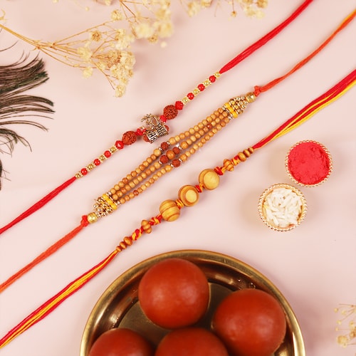 Buy Set Of 3 Rakhi and Gulab Jamun Treat