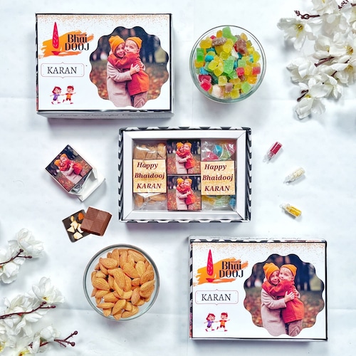 Buy Personalized Bhaidooj Nuts and Choco Set