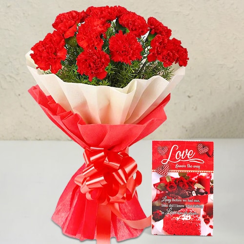 Buy Lovely Red Carnations Bouquet with Greeting card