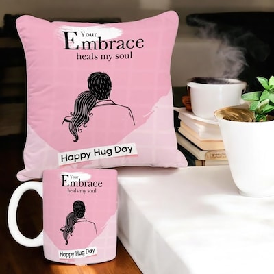 Valentine Hug Day Mug and Cushion Duo