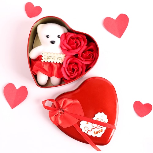 Buy Adorable Valentine Teddy Roses in Heart Shape Box