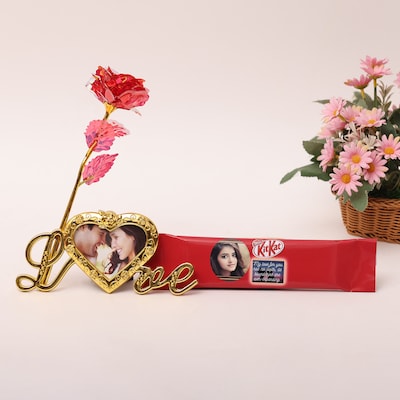 Personalised Golden Rose Valentines Frame and Chocolate