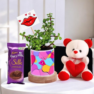 Valentines Kissing Planter with Jade and Chocolate