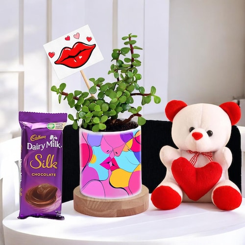 Buy Valentines Kissing Planter with Jade and Chocolate