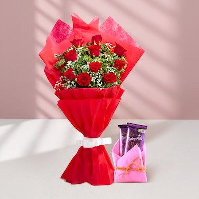 10 red Roses And 2 Silk Chocolates