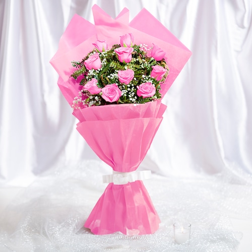 Buy 10 Pink Roses Bouquet