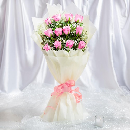 Buy 12 Pink Roses Bouquet