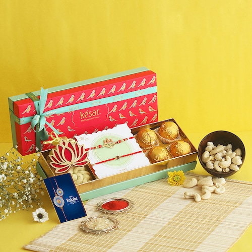 Buy Dryfruit and Mithai Hamper With Set of 2 Rakhis