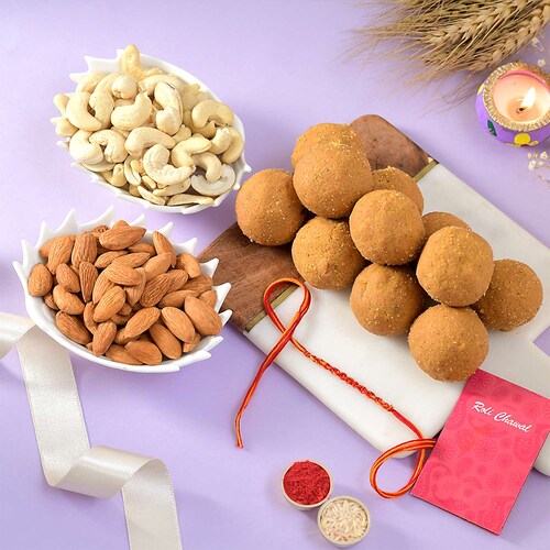 Buy Single Rakhi Thread With Sweets and Dryfruits