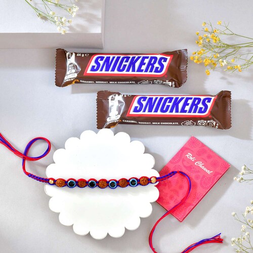 Buy Rudraksha and Evil Eye Protection Rakhi with Chocolate