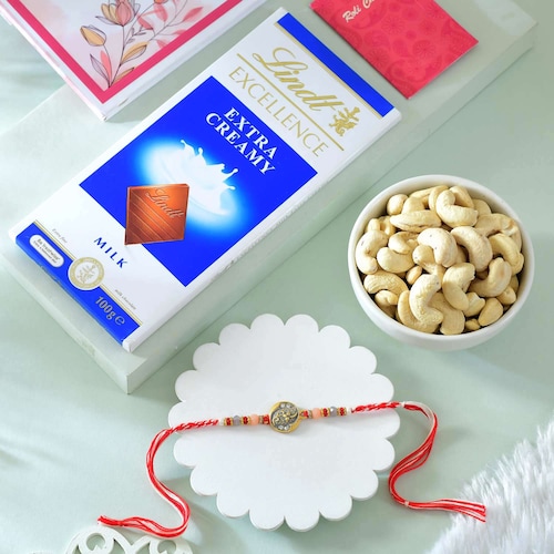 Buy Single Rakhi With Cashew and Lindt Chocolate