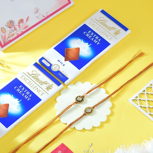 Buy Two Kundan Rakhi Set with Chocolates
