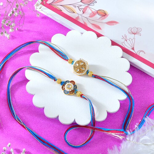 Buy Traditional Bead and Stone Rakhi Set