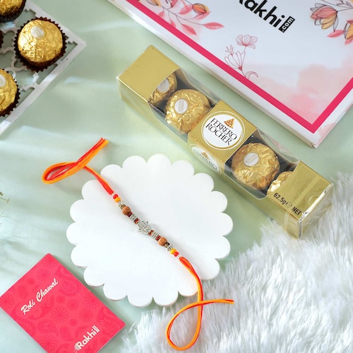 Buy Single Hamsa Rakhi with 5 Pc Ferrero Rocher