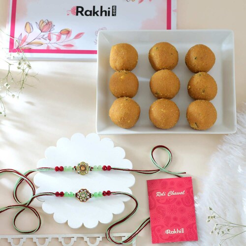 Buy Set of 2 Rakhi with Besan Laddoo
