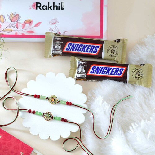 Buy Set of 2 Rakhi with Snickers Chocolates
