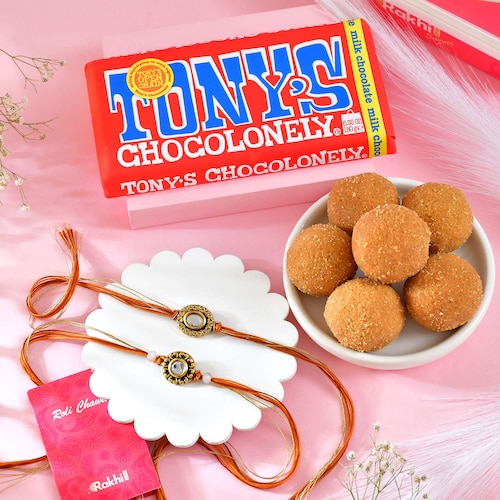 Buy Set of 2 Graceful Rakhi with Sweet and Chocolate